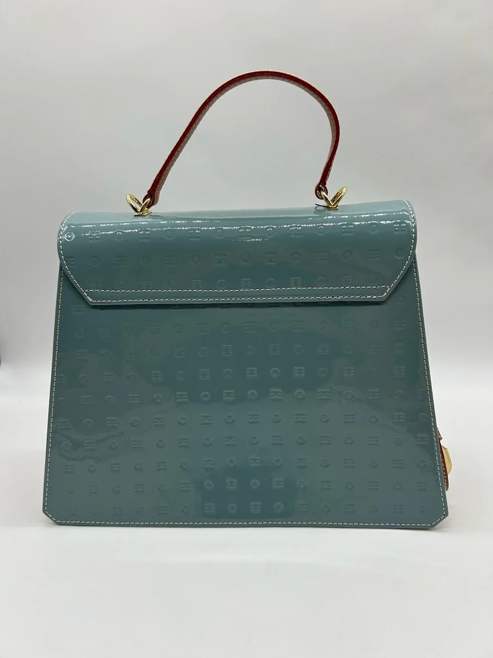 Arcadia Patent Leather Crossbody Bag Blue Tan Made in Italy New With Tag